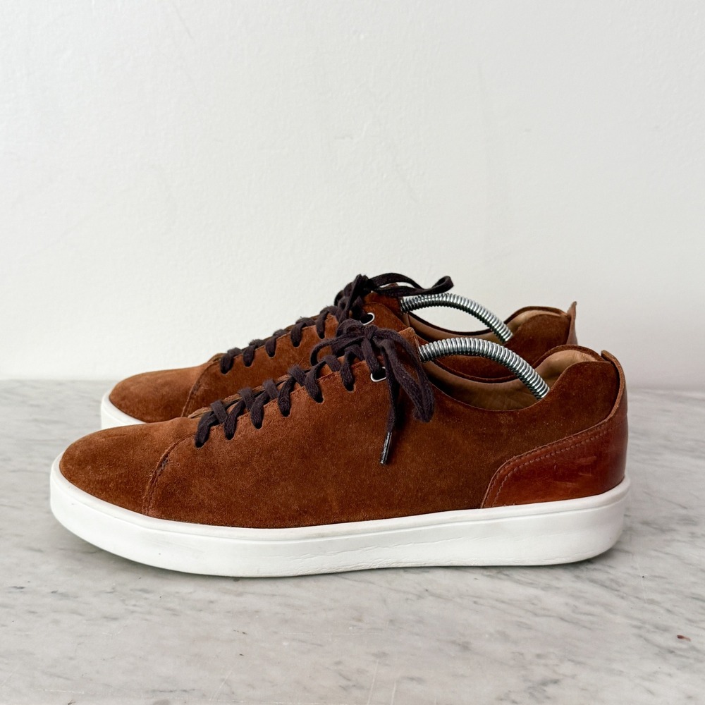 Donald Pliner Alan Suede‎ Sneakers 10 Brown Leather Trim Low Top Lace Up